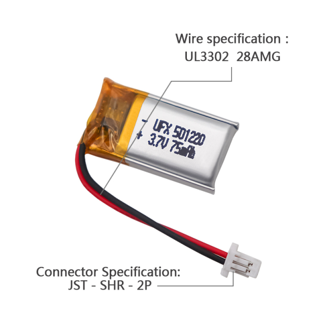 China Polymer Li-ion Cell Factory Wholesale Bluetooth Earphone Battery UFX 501220 75mAh 3.7V Rechargeable Battery
