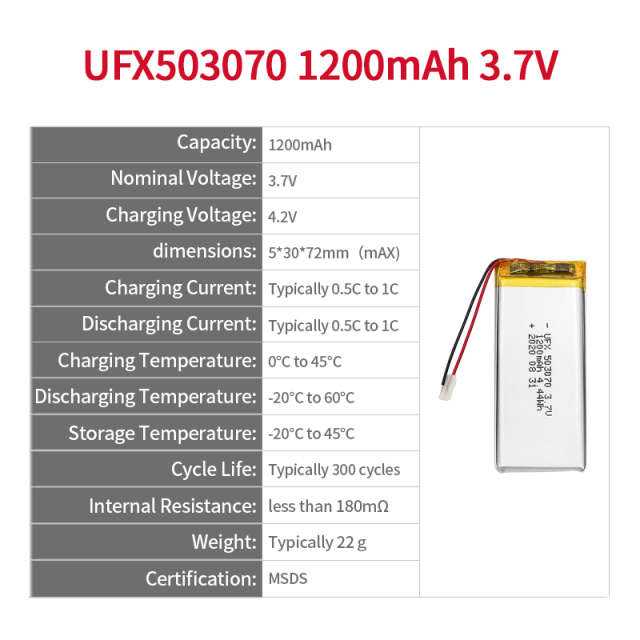 Li-polymer Cells Factory Supply Air Cleaner Batteries UFX 503070 1200mAh 3.7V Curved Li-ion Polymer Battery