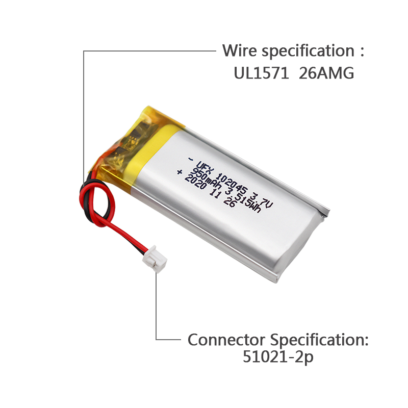 China Polymer Li-ion Cell Manufacturer Wholesale Facial Beauty Instrument Battery UFX 102045 950mAh