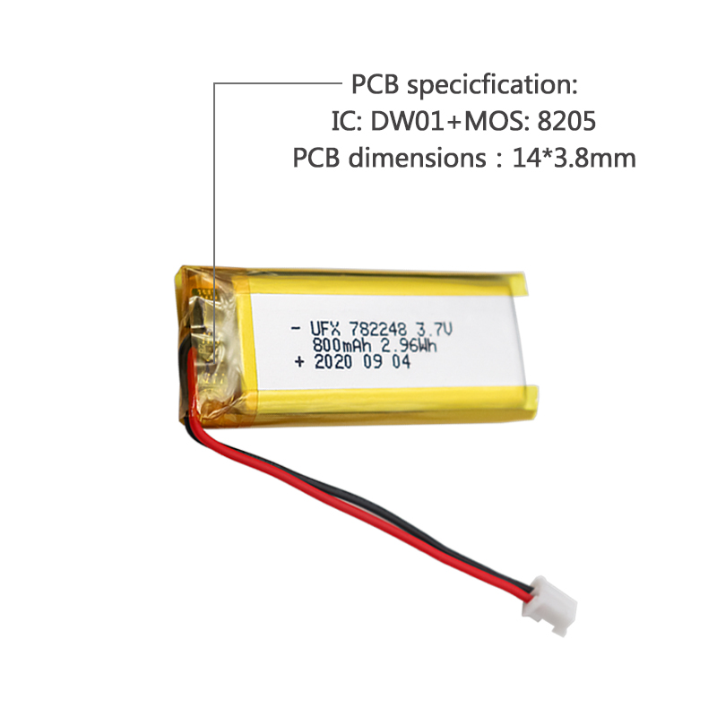 China Lithium Cell Factory Hot Selling Lithium Polymer Battery UFX 782248 800mAh 3.7V Lipo Battery