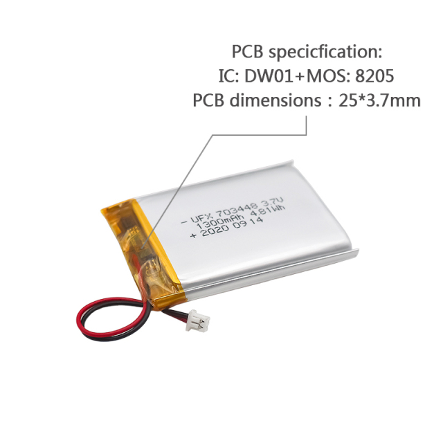 Wholesale Lithium Ion Polymer Battery Customized DVR Driving Recorder Battery UFX 703448 1300mAh 3.7V Li-ion Polymer Cell