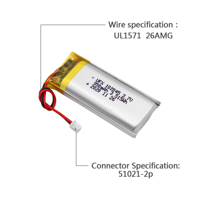 China Polymer Li-ion Cell Manufacturer Wholesale Facial Beauty Instrument Battery UFX 102045 950mAh 3.7V Rechargeable Lipo Battery