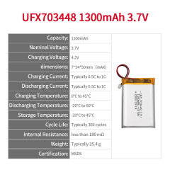 Wholesale Lithium Ion Polymer Battery Customized DVR Driving Recorder Battery UFX 703448 1300mAh 3.7V Li-ion Polymer Cell