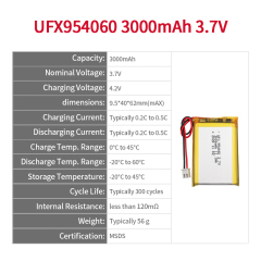 China Polymer Li-ion Cell Manufacturer Wholesale Rechargeable Battery For Digital Camera UFX 954060 3000mAh 3.7V Rechargeable Lithium-polymer Battery Pack