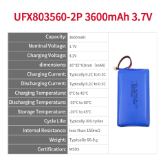 도매 고품질 리튬 이온 폴리머 배터리 맞춤형 비상 전원 공급 장치 리포 배터리 팩 UFX 803560-2P 3600mAh 3.7V 리튬 이온 배터리