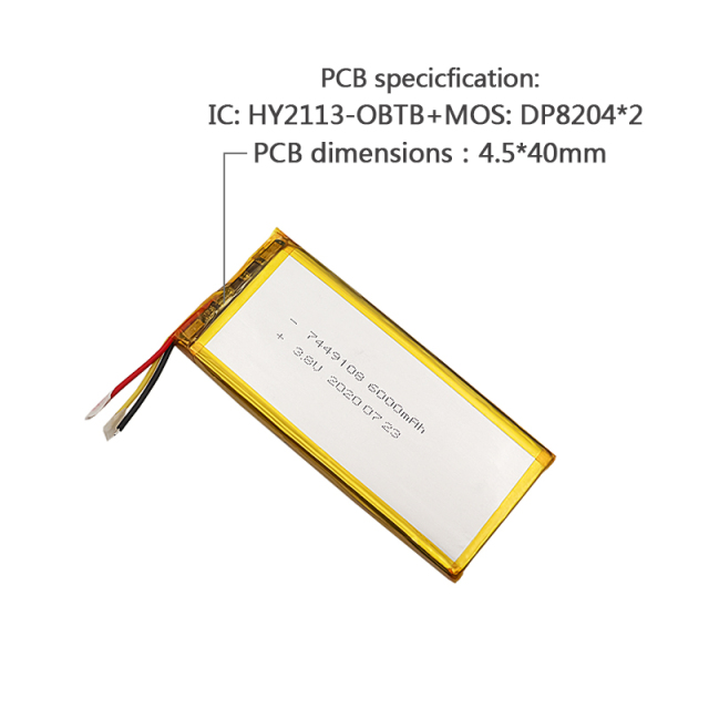 China Lithium-ion Cell Factory Professional Customized Breast Pump Li-polymer Battery UFX 7449108 6000mAh 3.8V Rechargeable Lithium-polymer Battery Pack