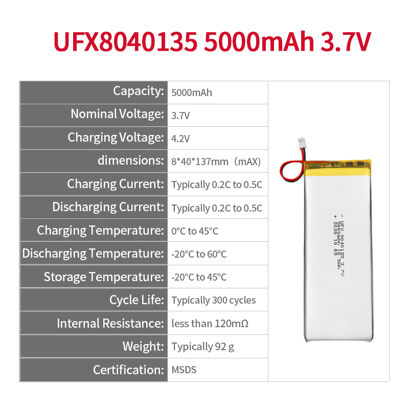 Chinese Lithium Cell Factory Supply Medical Equipment Battery UFX 8040135 5000mAh 3.7V Li-ion Polymer Battery Pack