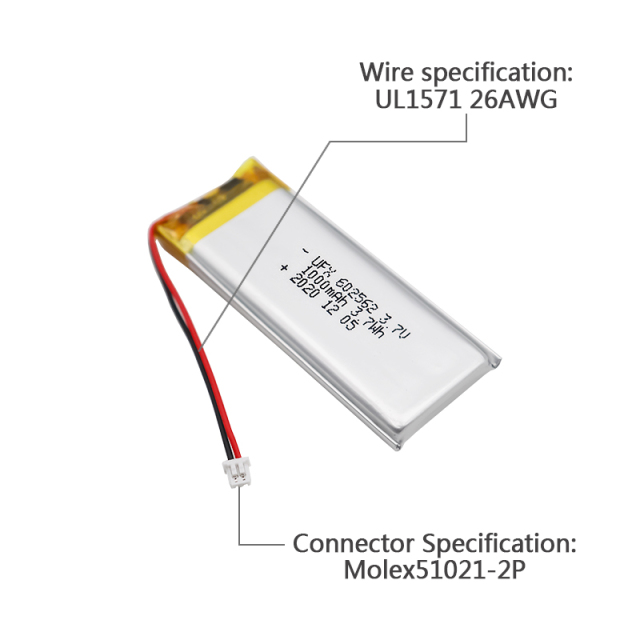 리튬 이온 폴리머 셀 공장 미용 기기용 폴리머 리튬 이온 배터리 도매 UFX 602562 1000mAh 3.7V 리튬 이온 폴리머 배터리(MSDS 포함)