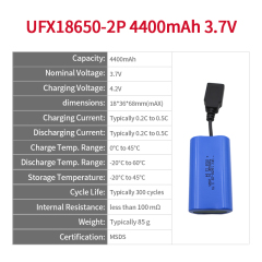 China Li-ion Battery Manufacturer Professional Customized Hand Warmer Rechargeable Lipo Battery UFX 18650-2P 4400mAh 3.7V Rechargeable Lithium-polymer Battery Pack