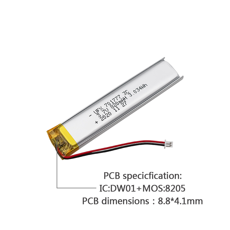China Li-Polymer Cell Manufacturer Professional Customized Breast Pump Li-polymer Battery UFX 701777-3C 820mAh 3.7V 3C Discharge Li-polymer Battery