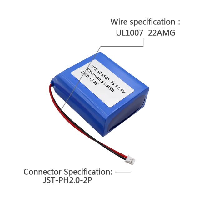 Professional Customized for Rechargeable Lithium-ion Polymer Battery for Smart Home Device UFX 955565-3S 5000mAh 11.1V Rechargeable Lithium-polymer Battery Pack