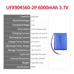 Lithium-ion Cell Manufacture Wholesale Large Capacity Battery for Security Equipment UFX 904560-2P 6000mAh 3.7V High Quality Rechargeable Battery