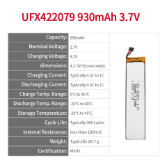 China Li-Polymer Cell Manufacturer Wholesale Electronic Doorbell Battery UFX 422079 930mAh 3.7V Rechargeable Lithium-ion Battery