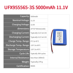 Professional Customized for Rechargeable Lithium-ion Polymer Battery for Smart Home Device UFX 955565-3S 5000mAh 11.1V Rechargeable Lithium-polymer Battery Pack
