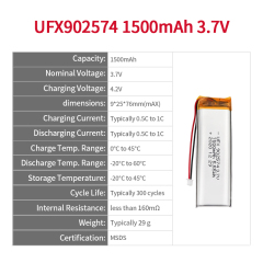 Chinese Lithium Cell Manufacturer Customized Smart Speaker Battery UFX 902574 1500mAh 3.7V Wholesale Physiotherapy Device Batteries