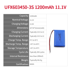 중국 LiPo셀 공장 미용기기 Li-po 배터리 UFX 603450-3S 1200mAh 11.1V 리튬 이온 재충전형 배터리 팩
