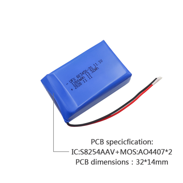중국 LiPo셀 공장 미용기기 Li-po 배터리 UFX 603450-3S 1200mAh 11.1V 리튬 이온 재충전형 배터리 팩