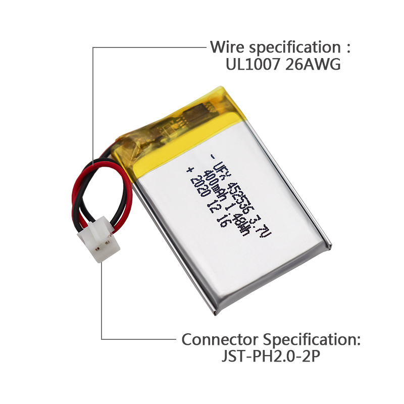 China Lithium Ion Cells Factory Customized DVR Driving Recorder Battery UFX 452536 400mAh 3.7V Li-ion Battery Pack