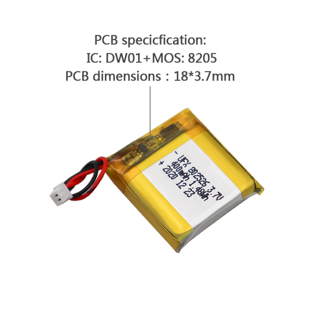 China Polymer Li-ion Cell Manufacturer Customized Beauty Device Li-ion Polymer Battery UFX 802526 400mAh 3.7V