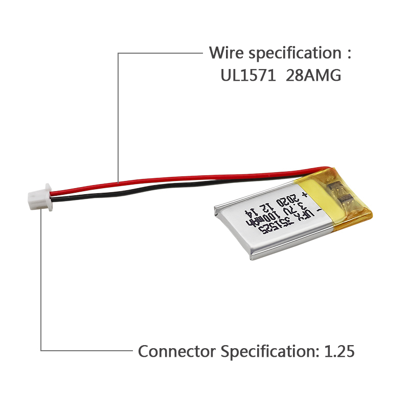 리튬 이온 폴리머 셀 공장 도매 녹음 펜 배터리 UFX 351525 100mAh 3.7V 리폴리머 배터리 팩