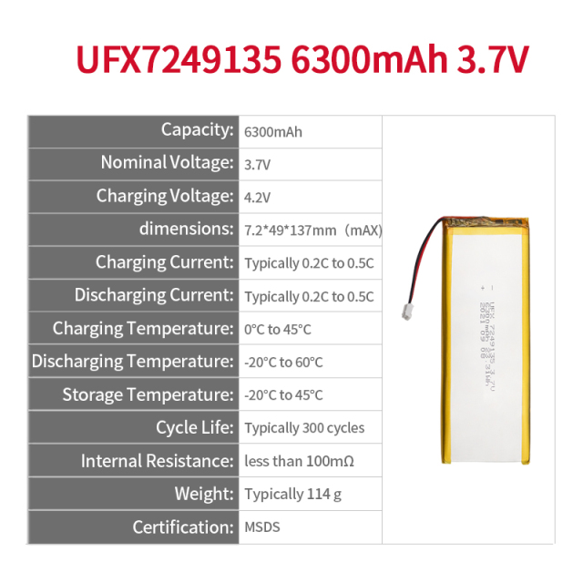 Li-polymer Cell Factory Custom Tablet Computer Battery UFX 7249135 6300mAh 3.7V Li-ion Polymer Battery
