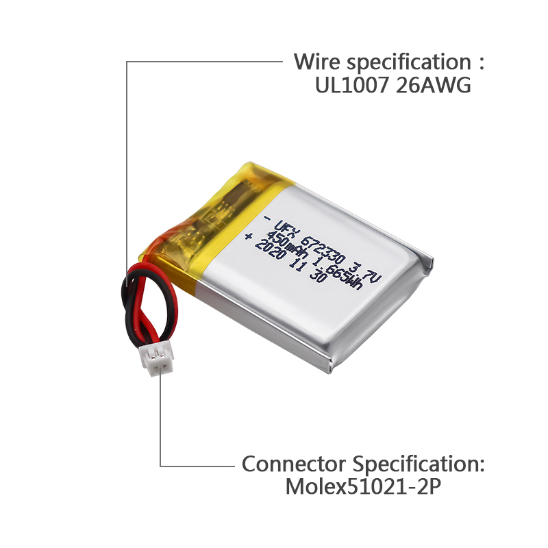 Chinese Lipo Cell Manufacturer Customized POS Machine Rechargeable Li-Ion Battery UFX 672330 450mAh 3.7V Li-polymer Battery Pack