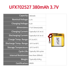 Lithium Cell Manufacturer Wholesale Rechargeable Battery For Digital Camera UFX 702527 380mAh 3.7V Li-po Battery Pack