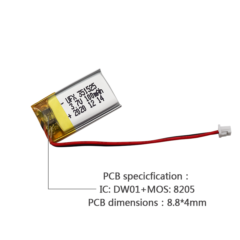 리튬 이온 폴리머 셀 공장 도매 녹음 펜 배터리 UFX 351525 100mAh 3.7V 리폴리머 배터리 팩