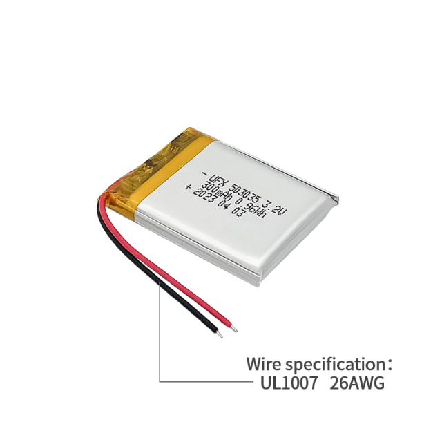 중국 LiPo셀 공장 LiFePO4 건전지 팩 UFX 503035 300mAh 3.2V 리튬 철 인산화물 배터리