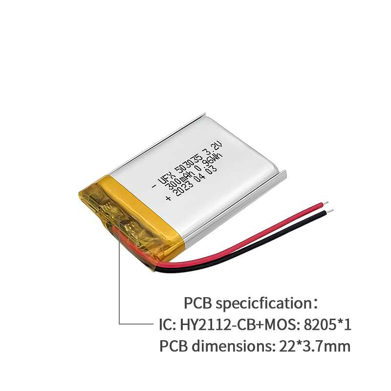 중국 LiPo셀 공장 LiFePO4 건전지 팩 UFX 503035 300mAh 3.2V 리튬 철 인산화물 배터리