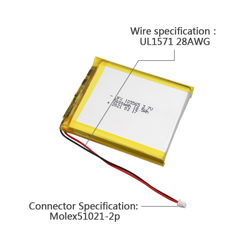 China Lithium Cell Manufacturer Customized High Quality Battery for Mobile Power UFX 105565 5000mAh 3.7V Rechargeable Lipo Battery