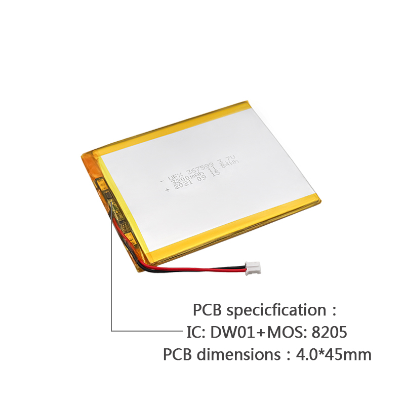 China Best Lithium-ion Polymer Cell Manufacturer Customized Smart Speaker Battery UFX 367599 3200mAh 3.7V Rechargeable Cell
