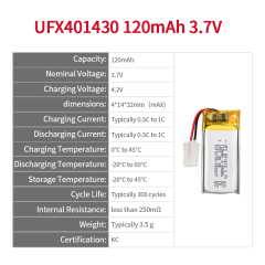 Chinese Lithium-ion Cell Manufacturer Customized For Mosquito Repellent Lamp Rechargeable Batteries UFX 401430 120mAh 3.7V Li-po Battery