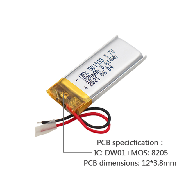 China Lithium Cell Factory Wholesale Electronic Doorbell Battery UFX 501535 220mAh 3.7V Li-po Battery Pack