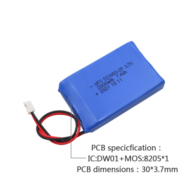 Lithium Cell Manufacturer Customized Smart Speaker Battery UFX 523450-2P 2000mAh 3.7V Li-polymer Battery Pack