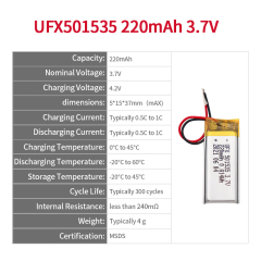 China Lithium Cell Factory Wholesale Electronic Doorbell Battery UFX 501535 220mAh 3.7V Li-po Battery Pack
