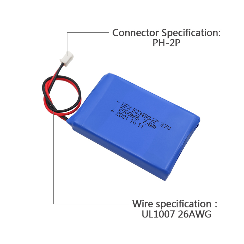 Lithium Cell Manufacturer Customized Smart Speaker Battery UFX 523450-2P 2000mAh 3.7V Li-polymer Battery Pack