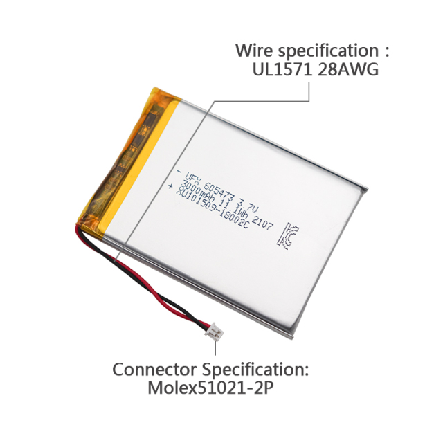 Chinese Li-ion Cell Factory OEM Beauty Instrument Battery UFX 605473 3000mAh 3.7V KC Certificate