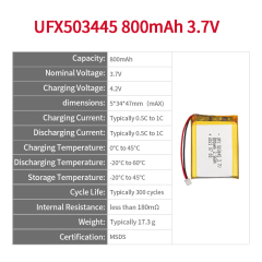 Chinese Lipo Cell Manufacturer Customized For Mosquito Repellent Lamp Rechargeable Batteries UFX 503445 800mAh 3.7V Lipo Battery Pack