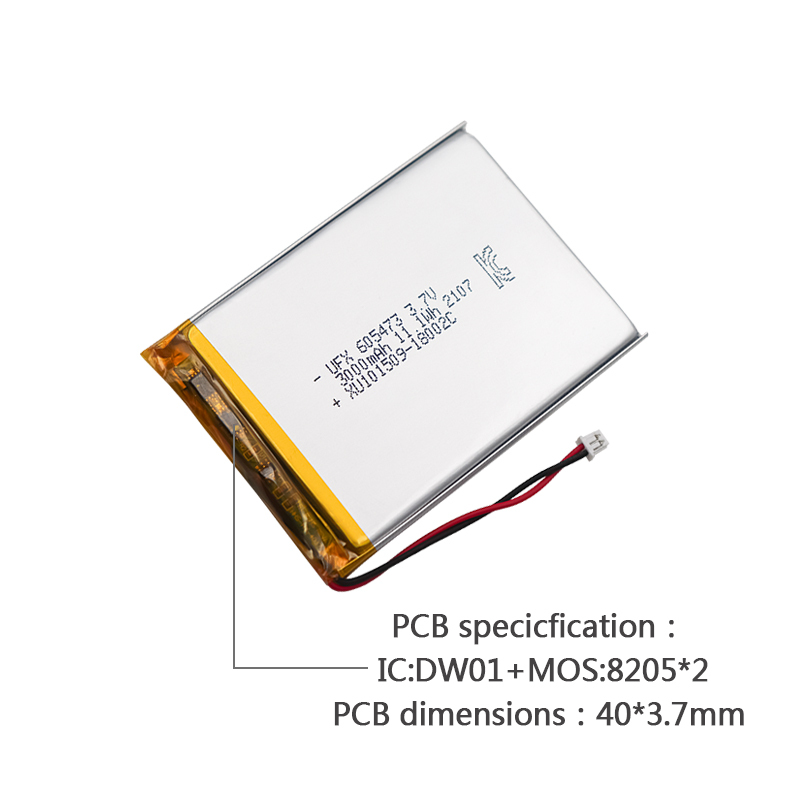 Chinese Li-ion Cell Factory OEM Beauty Instrument Battery UFX 605473 3000mAh 3.7V KC Certificate