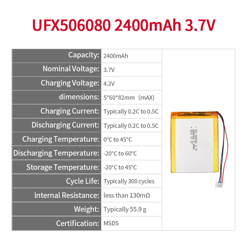 Battery Manufacturer Korea Intelligent Battery UFX506080 2400mAh 3.7V Lipo Battery 1s
