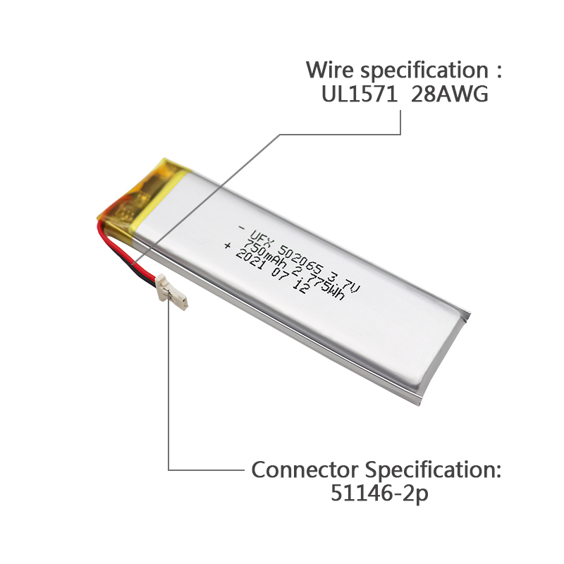 중국 리튬셀 제조업체 도매 전자 초인종 배터리 UFX 502065 750mAh 3.7V 충전식 전지