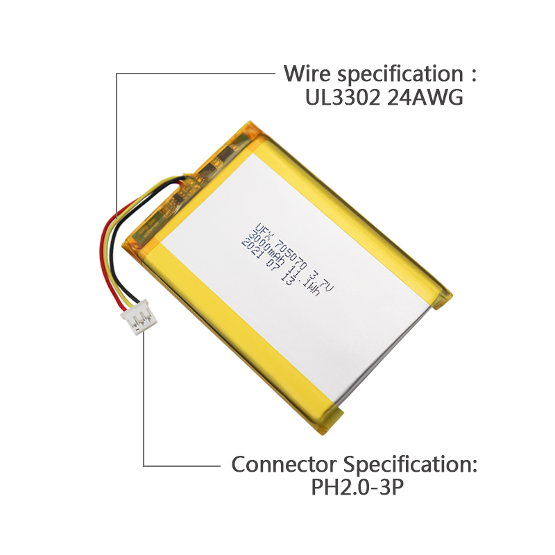 China Li-Polymer Cell Manufacturer Wholesale Digital Device Lipo Battery UFX 705070 3000mAh 3.7V Rec