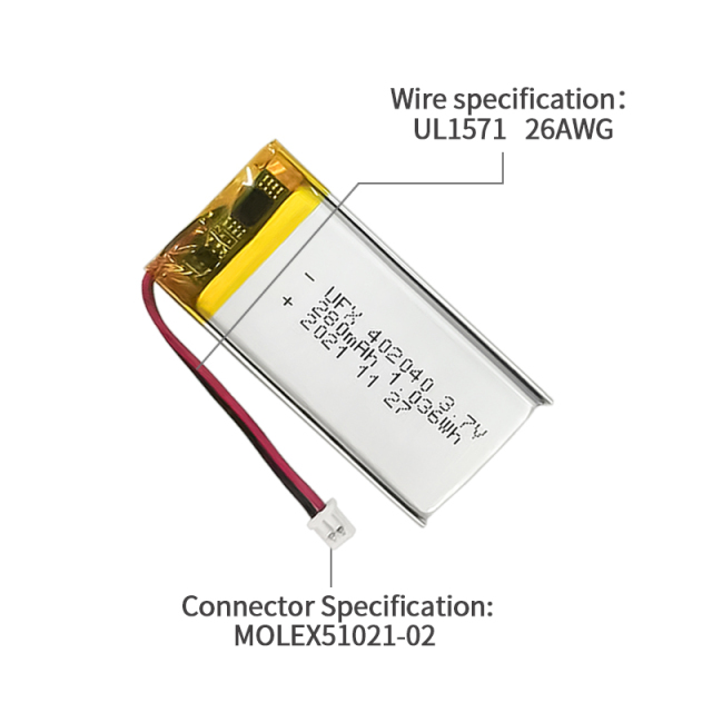 Chinese Lithium Cell Factory Professional Customized Smart Makeup Box Li-ion Polymer Battery UFX 402040 280mAh 3.7V Rechargeable Battery