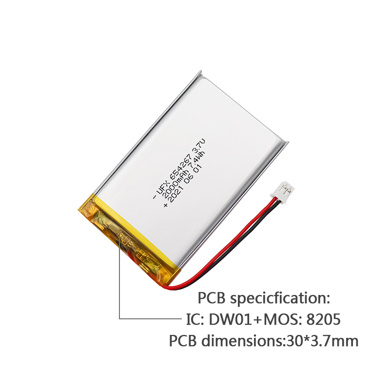 Chinese Lipo Cells Factory Skin Cleansing Instrument Battery UFX 654267 2000mAh 3.7V Li-polymer Cell