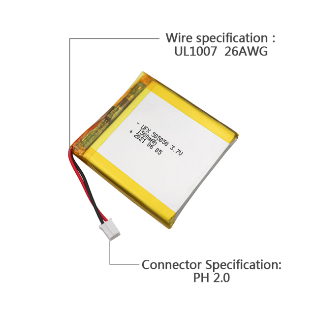 Li-ion Polymer Cell Manufacturer Supply Air Filter Lipo Battery UFX 505050 1500mAh 3.7V KC Certificate
