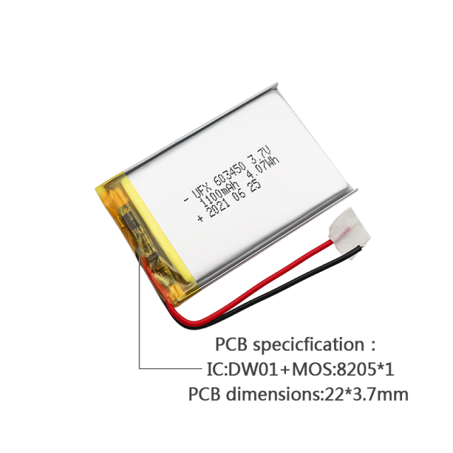 Chinese Lipo Cells Factory Wholesale LED Light Rechargeable Battery UFX 603450 1100mAh 3.7V Li-polymer Cell