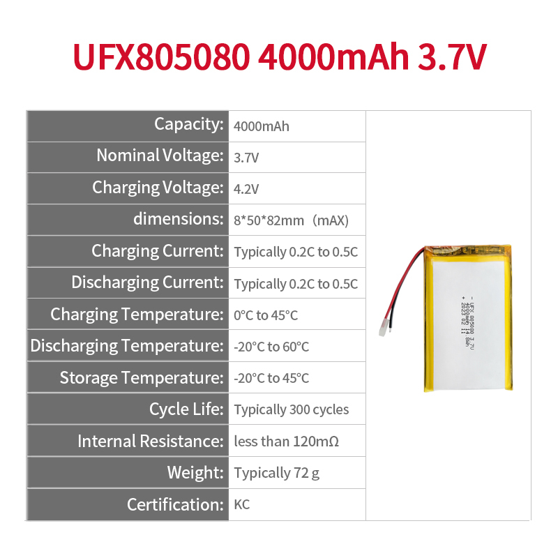 China Cell Factory Professional Custom Tablet Computer Battery UFX 805080 4000mAh 3.7V Rechargeable Battery