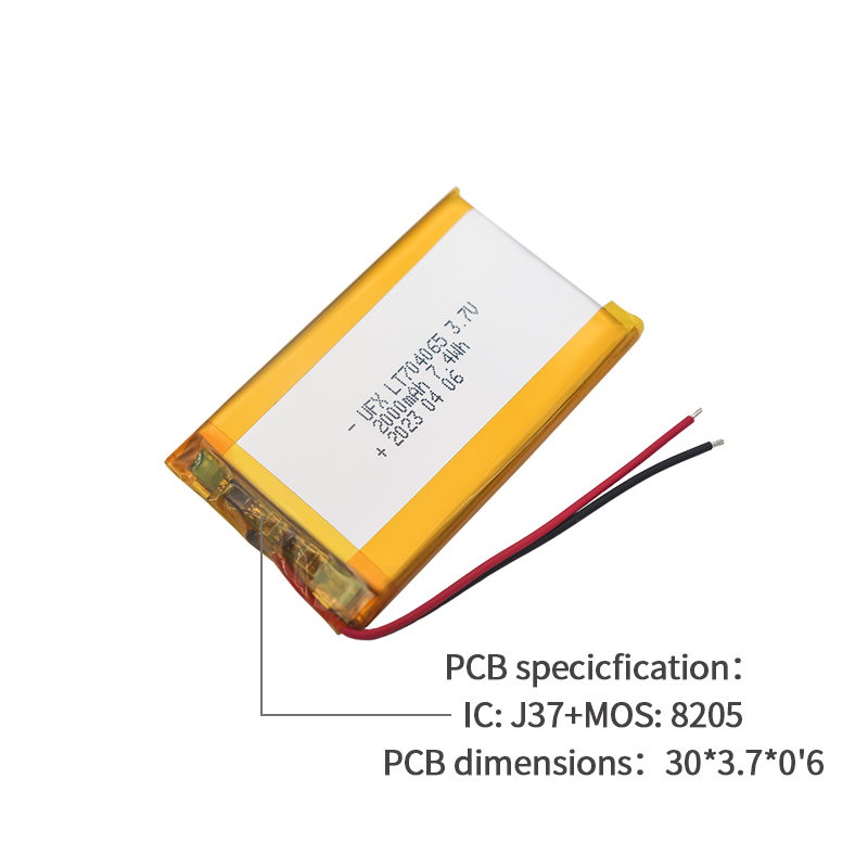 Li-ion Polymer Cell Factory Customized -40 Low Temperature Working Device Battery UFX LT704065 2000mAh 3.7V Rechargeable Battery Pack
