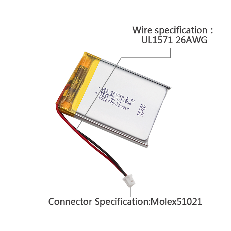 중국 리포 셀 공장 도매 충전식 배터리 UFX 603040 680mAh 3.7V UL / KC 인증을 받은 리튬 이온 배터리